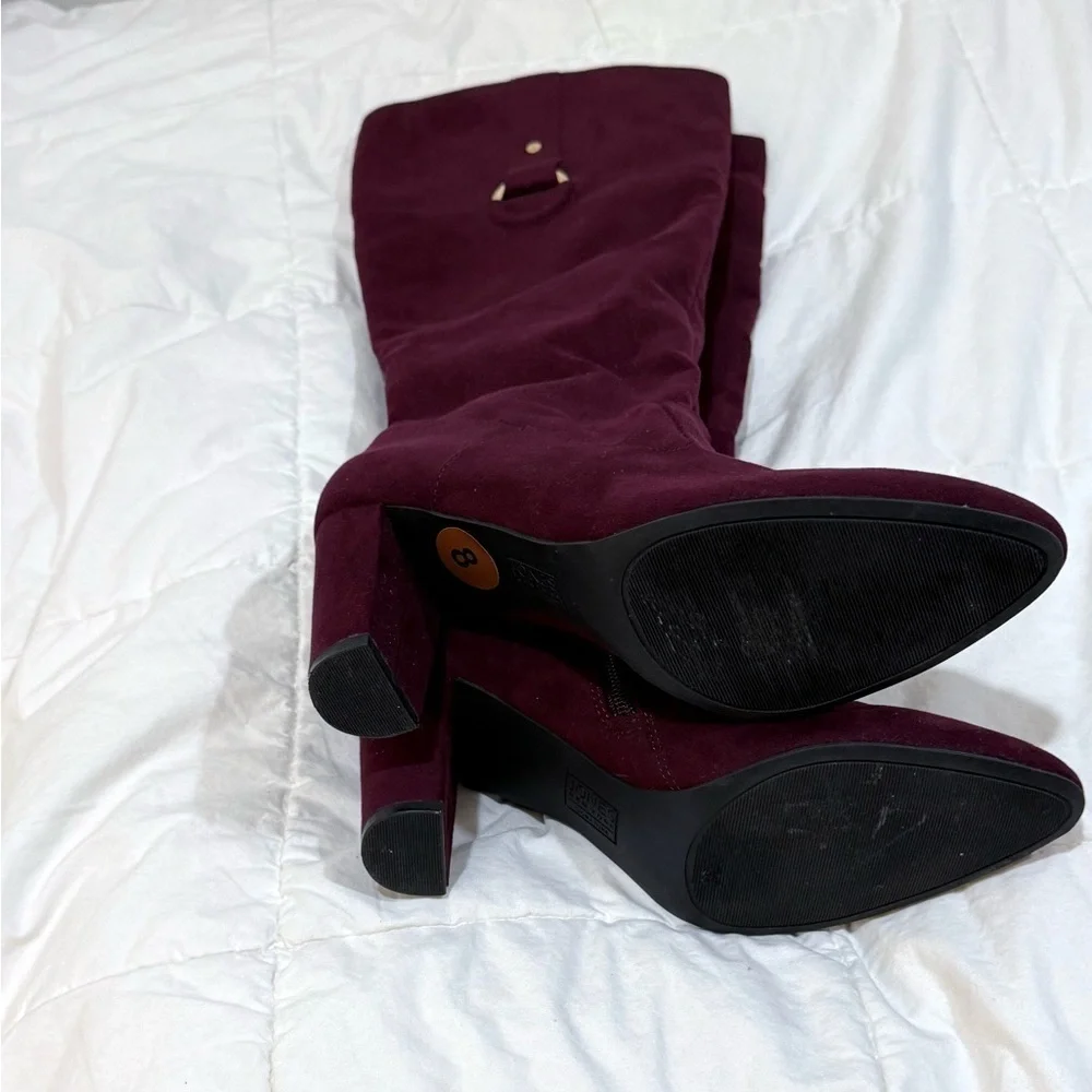 Jones New York Kendra Over the Knee Burgundy Boots faux suede sz 8